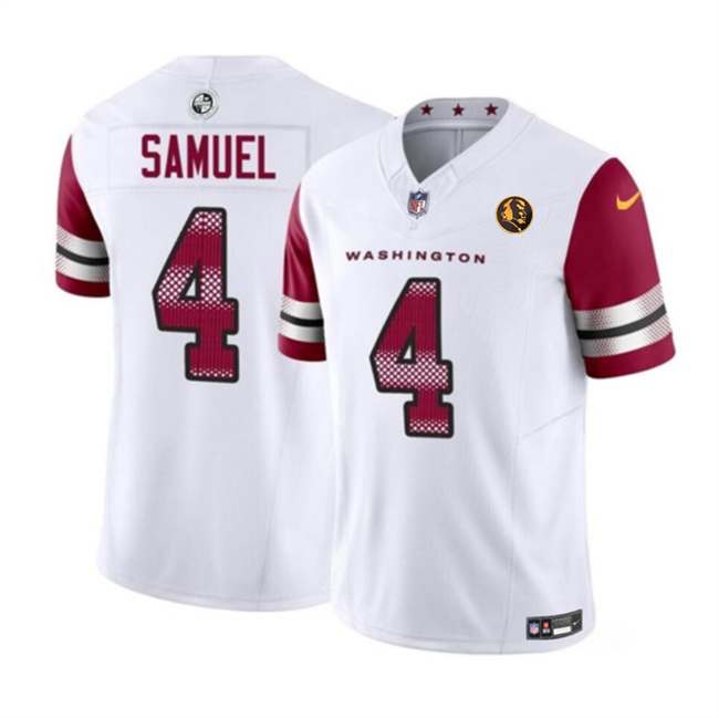 Men's Washington Commanders #4 Curtis Samuel White 2023 F.U.S.E. With John Madden Patch Vapor Limited Football Stitched Jersey - Click Image to Close